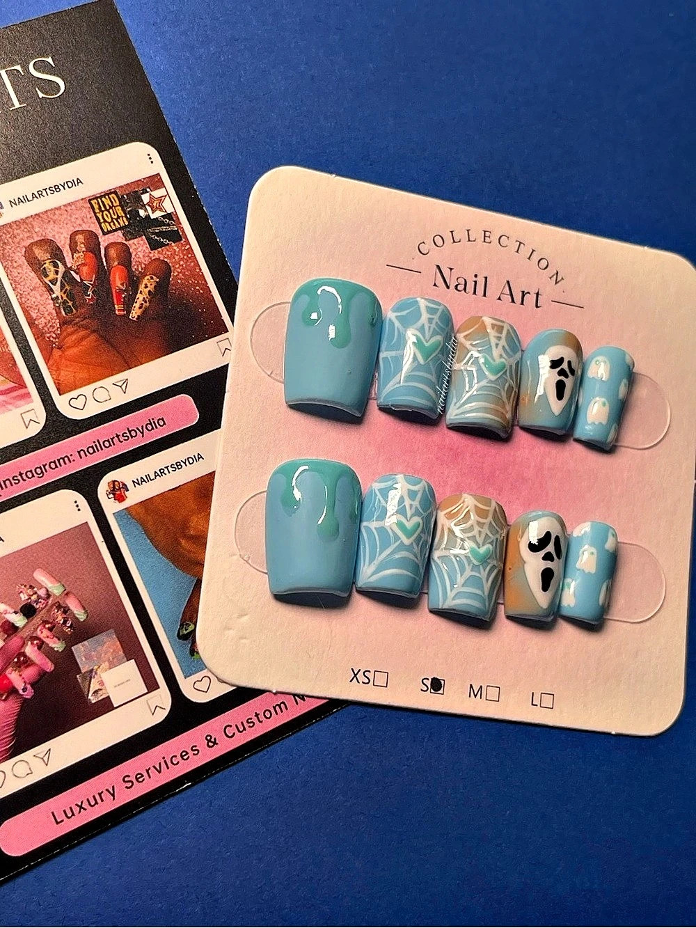 Nail Arts by Dia Halloween Ghost Scream Press-On Nails Blue & White